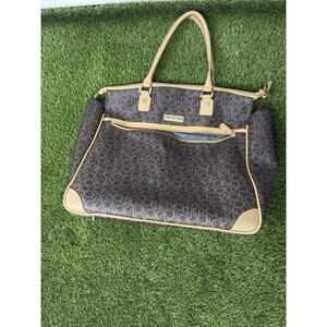 Calvin Klein Brown Logo Tote Bag Beige Double Handles Zip Closure for Women